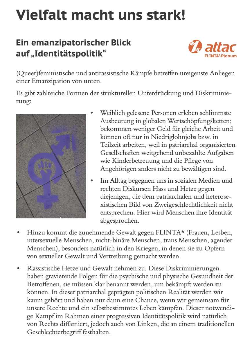 Flyer: Vielfalt und "Identitätspolitik"