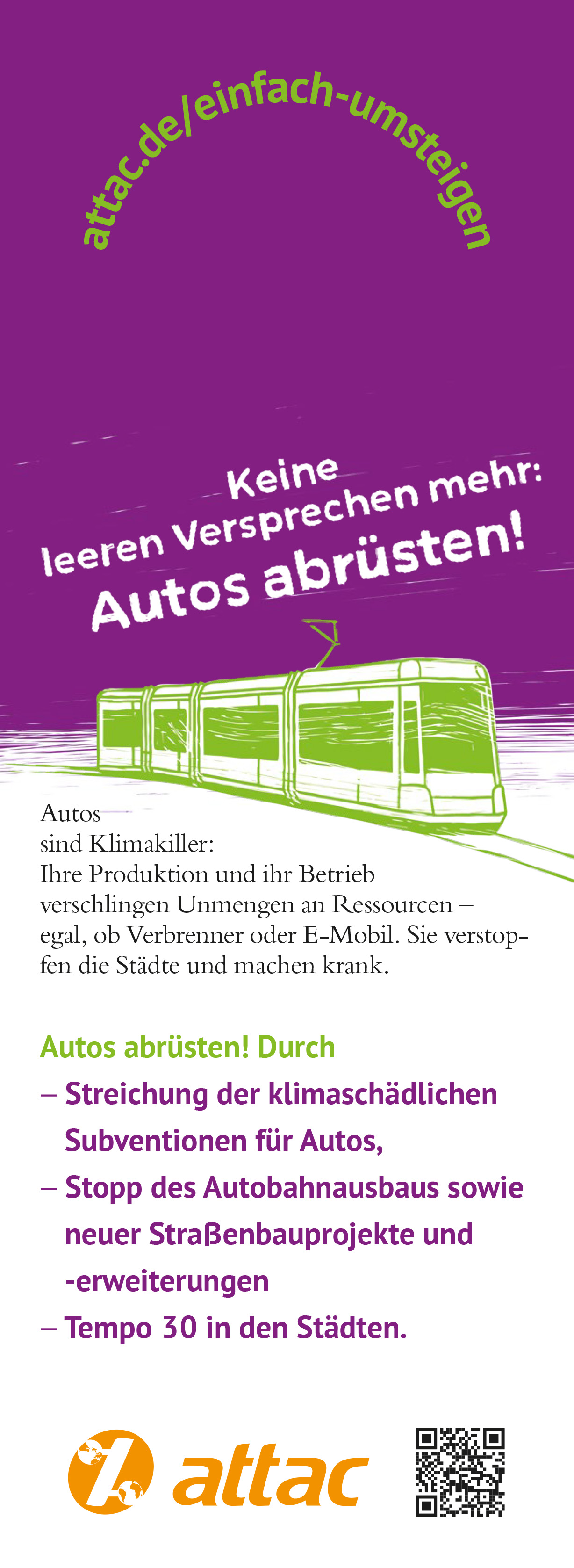 Bahnhänger "Öffis stärken, Autos abrüsten"