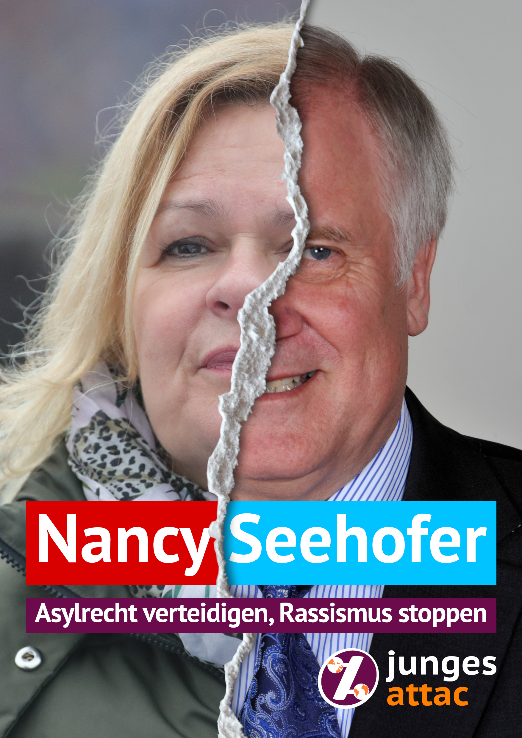 Aufkleber, A7: Nancy Seehofer,  Asylrecht - Junges Attac