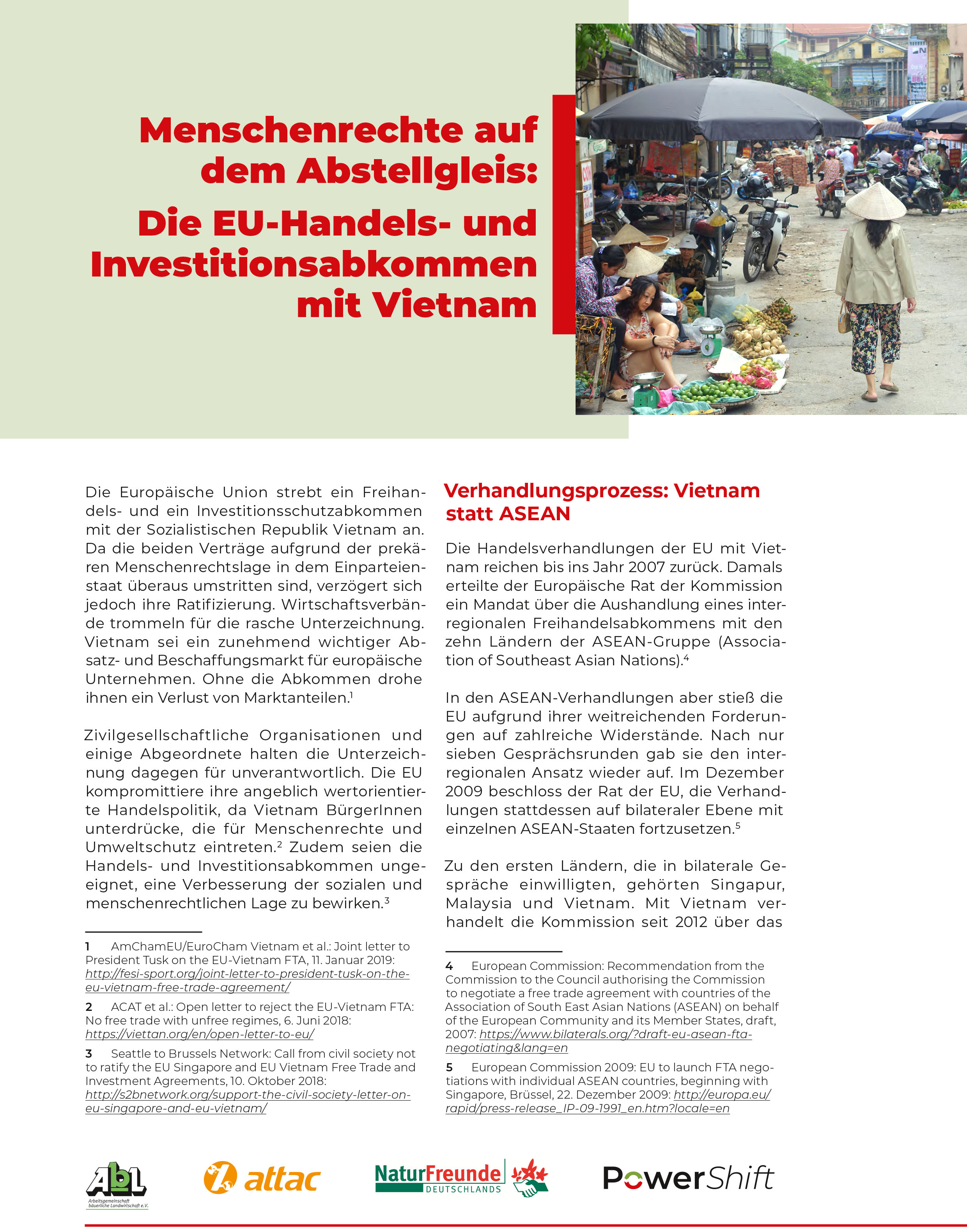 Infopapier: Handelsabkommen EU/Vietnam - Menschenrechte