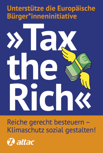 Faltblatt "Tax the Rich" (Reiche besteuern)