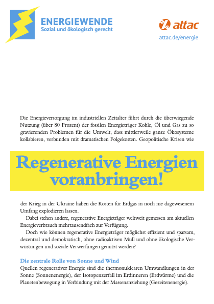 Factsheet "Regenerative Energien voranbringen", DIN A5