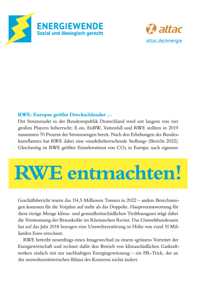 Factsheet "RWE entmachten!", DINA5